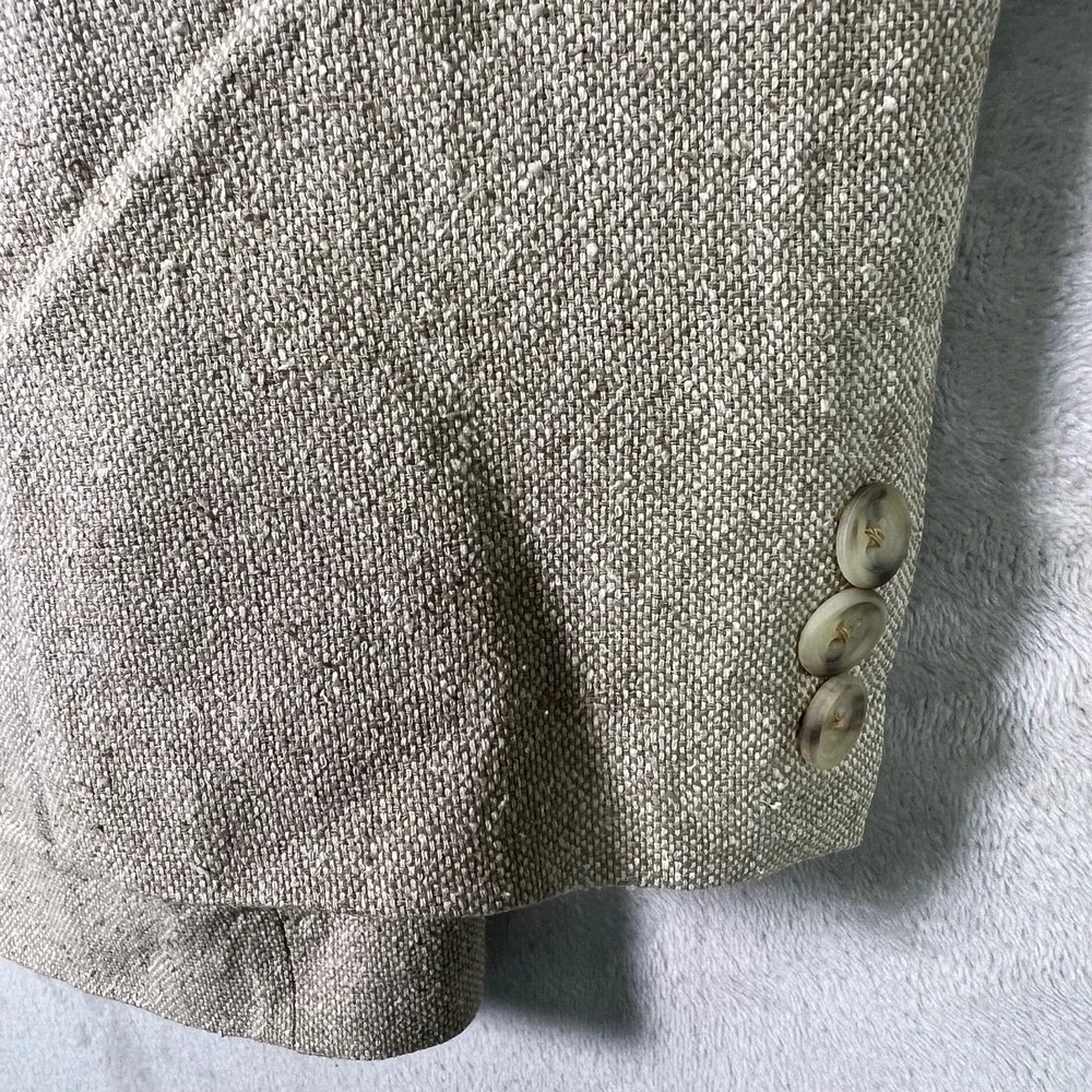 VTG 90s Lands' End Silk‎ Sport Coat Blazer Men 41R Beige Prep Coastal USA
